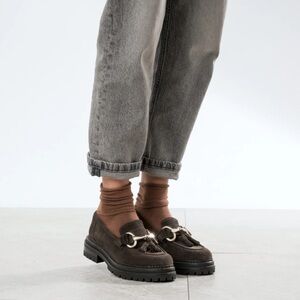 Brown Suede Loafers with Tassel Detail